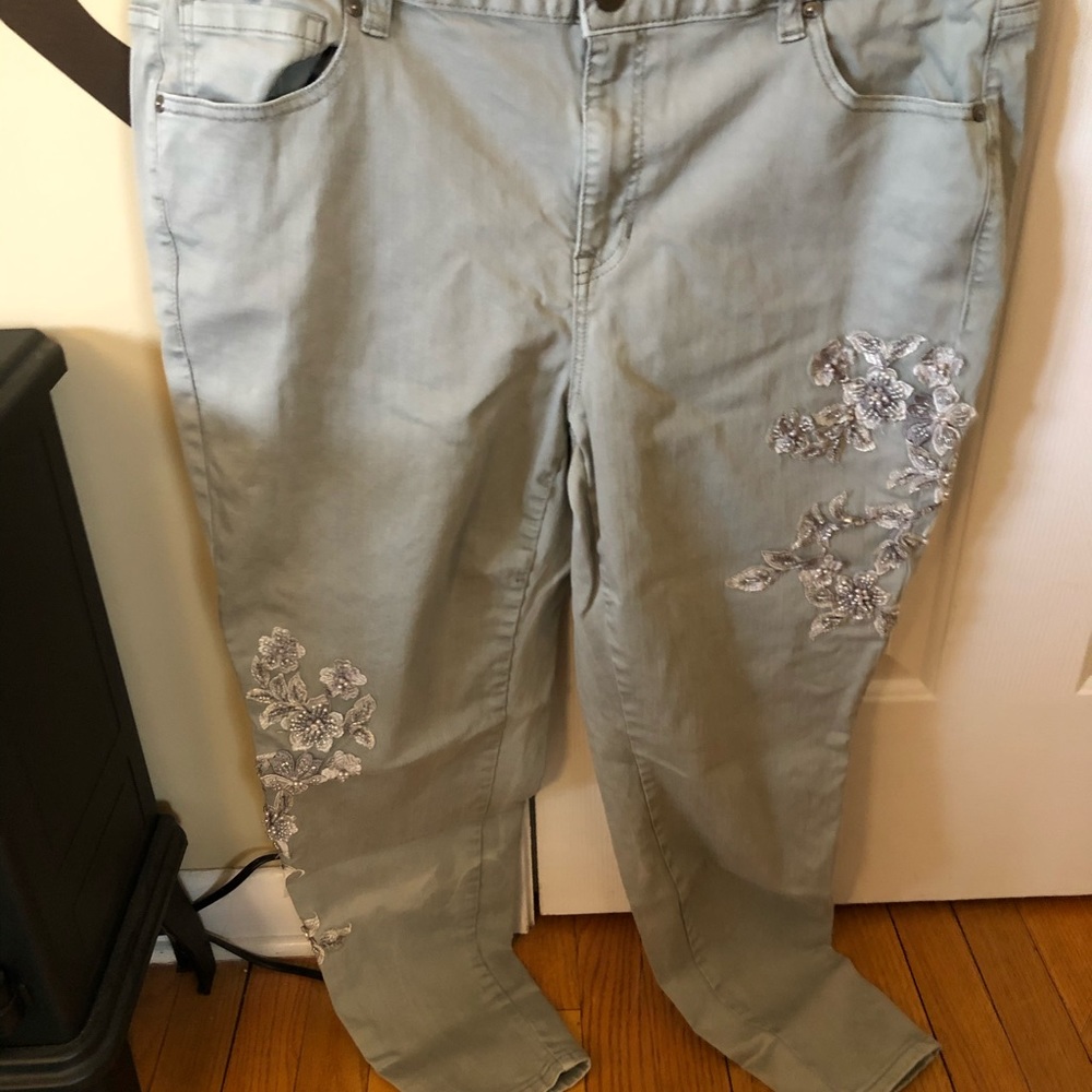 Lane Bryant super stretch grey jeans with decals